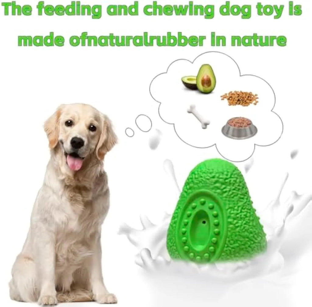 Green natural rubber dog chew toy shaped like an avocado, textured surface, for aggressive chewers.