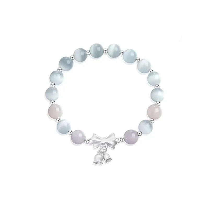 Lavender purple opal bracelet with bowknot design and 10mm crystal beads