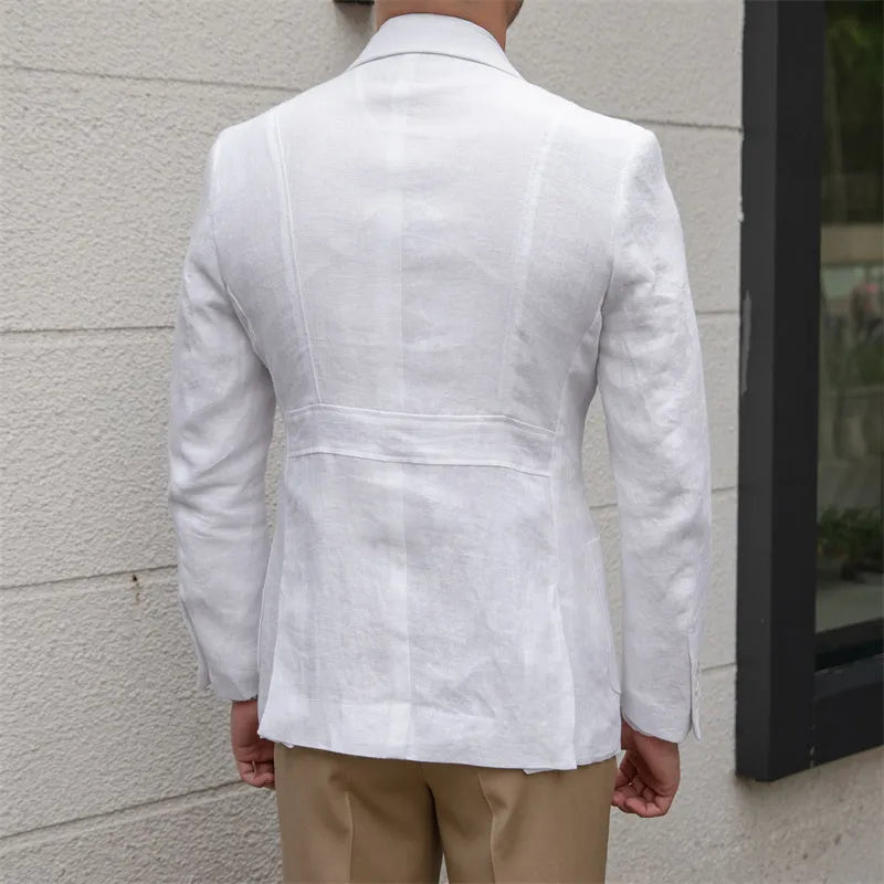 Thin breathable linen casual suit jacket double-breasted long sleeve blazer in white