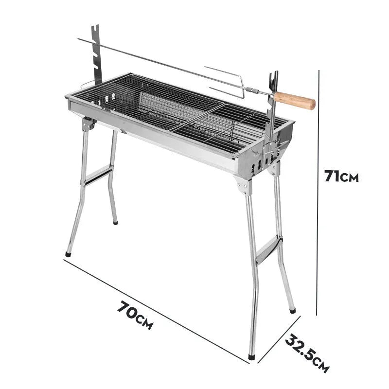 Large stainless steel portable barbecue oven with charcoal stove and turnover design