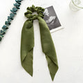 Spring dark green cloth ribbon hair tie with large intestine ring for ponytail and bandeau hairstyles