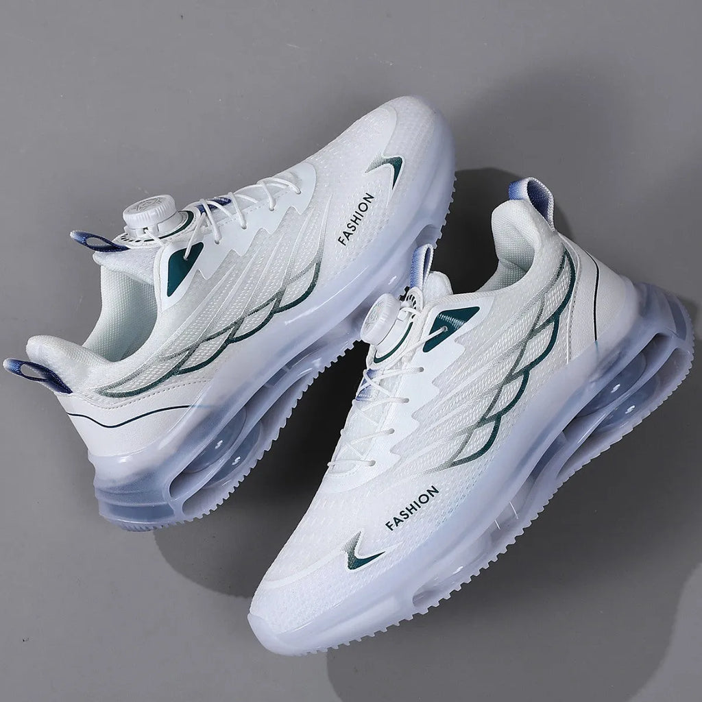 White rotating button casual shoes with mesh upper and rubber sole