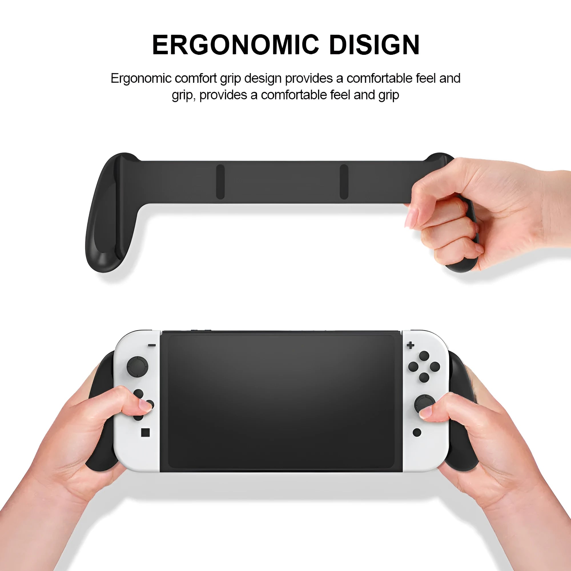 White Switch OLED game grip with card slot and ABS body on desk