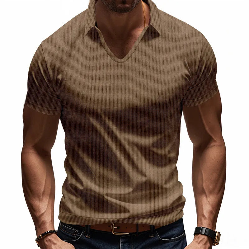 Men's loose fit V-neck short sleeve T-shirt in cotton blend fabric