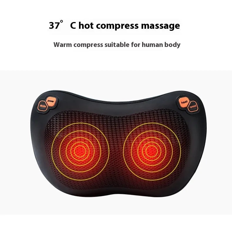 Brown genuine leather shoulder and neck massage pillow with eight vibration heads