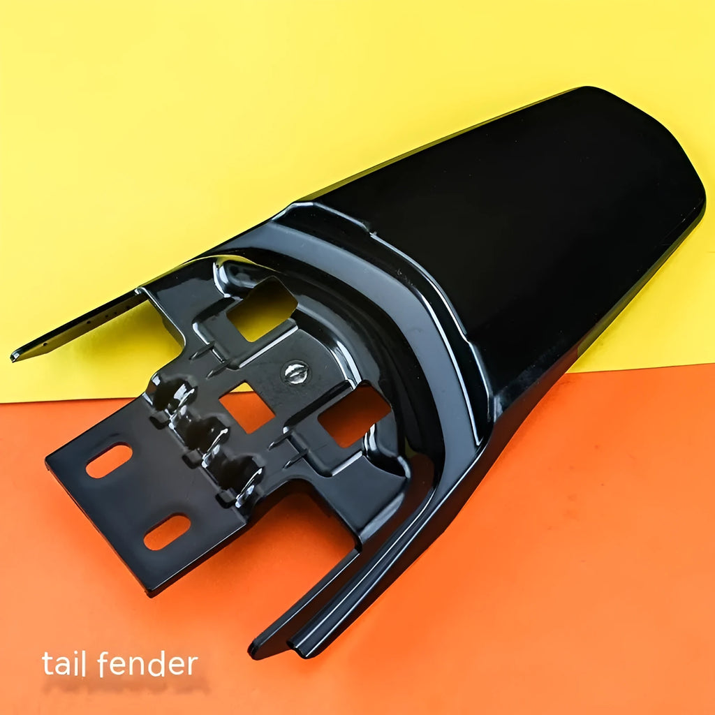 Carbon fibre lengthened rear mudguard and inner plate set for a Light Bee electric off-road bicycle.