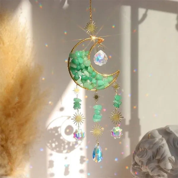 K9 crystal moon-shaped pendant on a 420mm cord for car rear-view mirror decoration.
