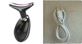 Black and silver EMS thermal neck massager with LED lights for wrinkle reduction and skin tightening