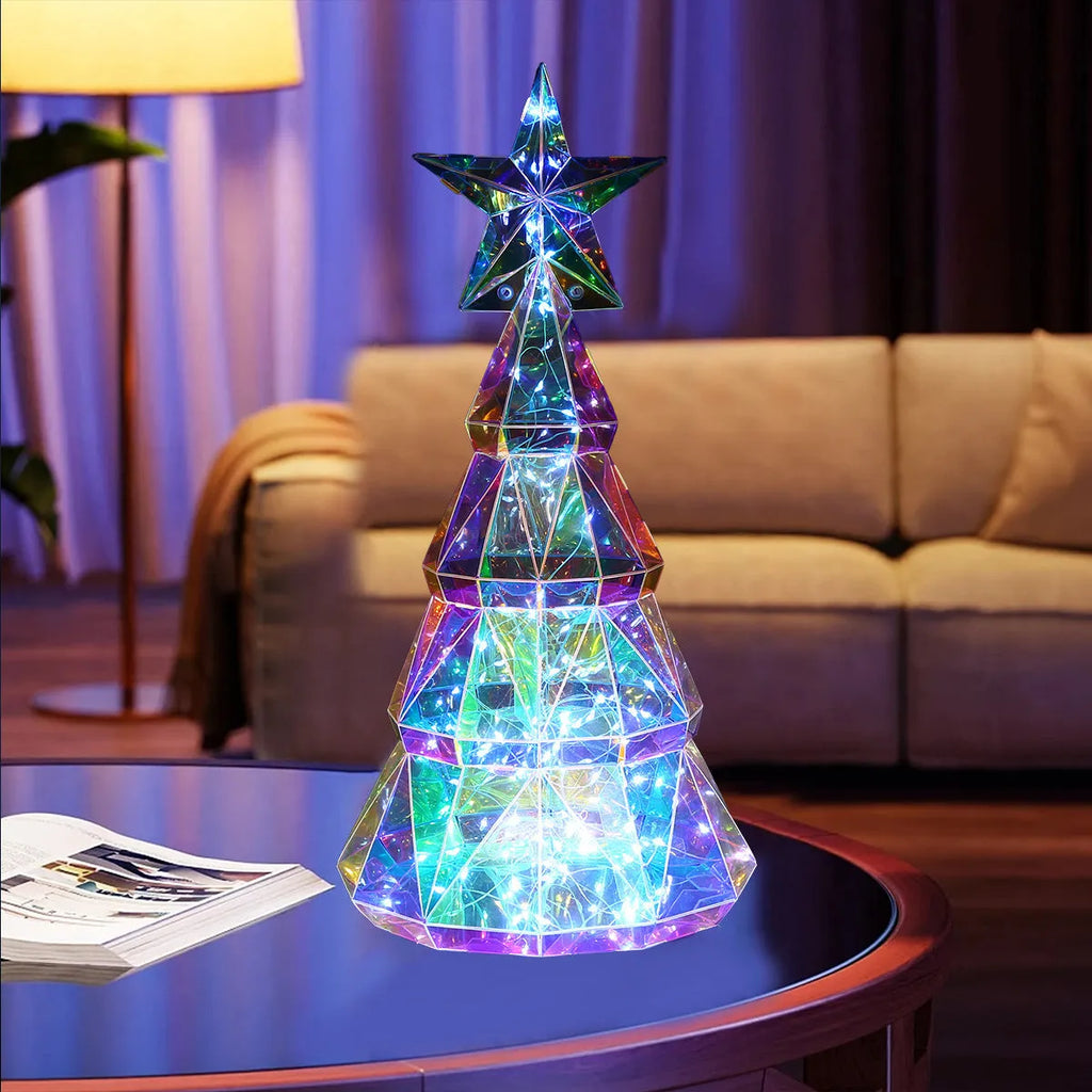 Colourful cartoon Christmas tree light decoration measuring 20cm tall made from PET plastic