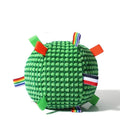 Blue and yellow vocal ball ring dog toy with pineapple lattice texture, 17cm in diameter.