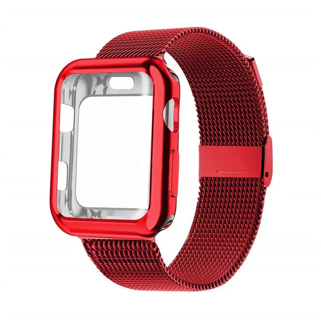 Magnetic Milanese metal loop band for Apple Watch in silver, shown attached to a watch.