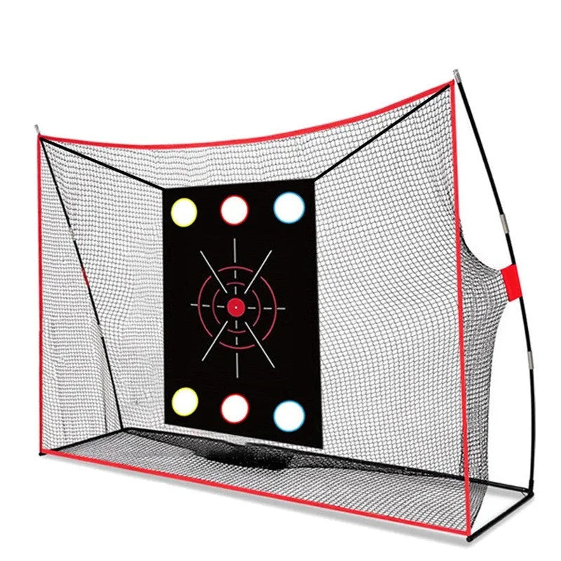 Golf swing wedge training net kit with three-hole target net and straw practice mat