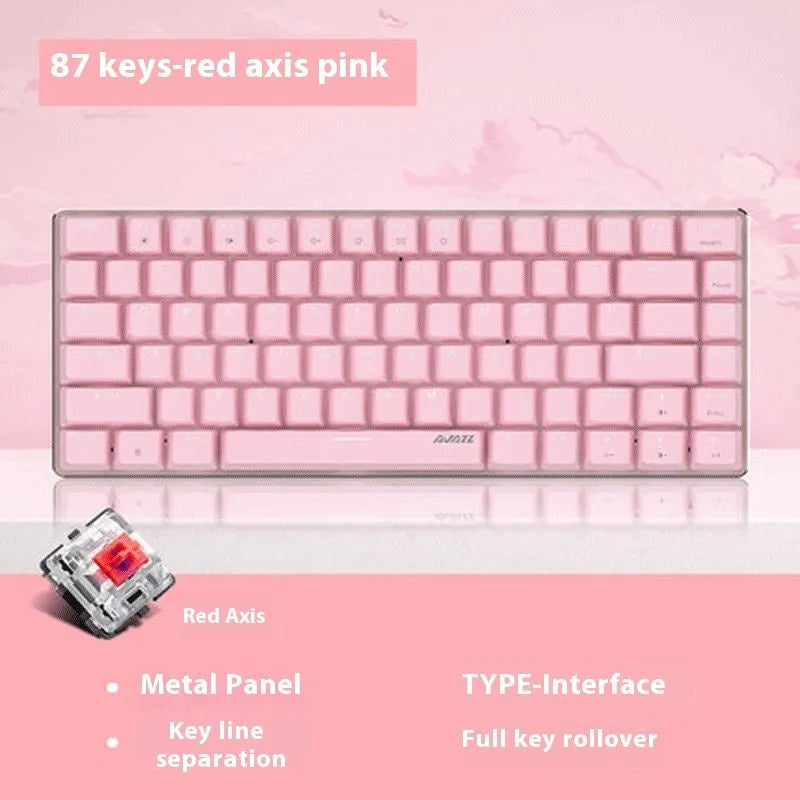 Pink mechanical gaming keyboard with white backlight showing 82-key layout
