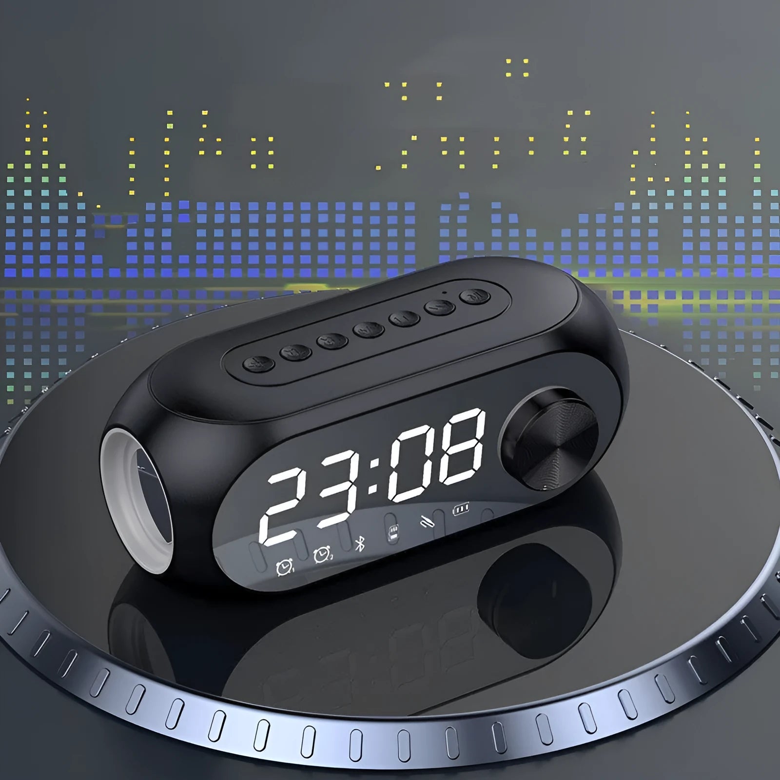 Extra bass portable mini clock speaker in black, white or blue with USB cable