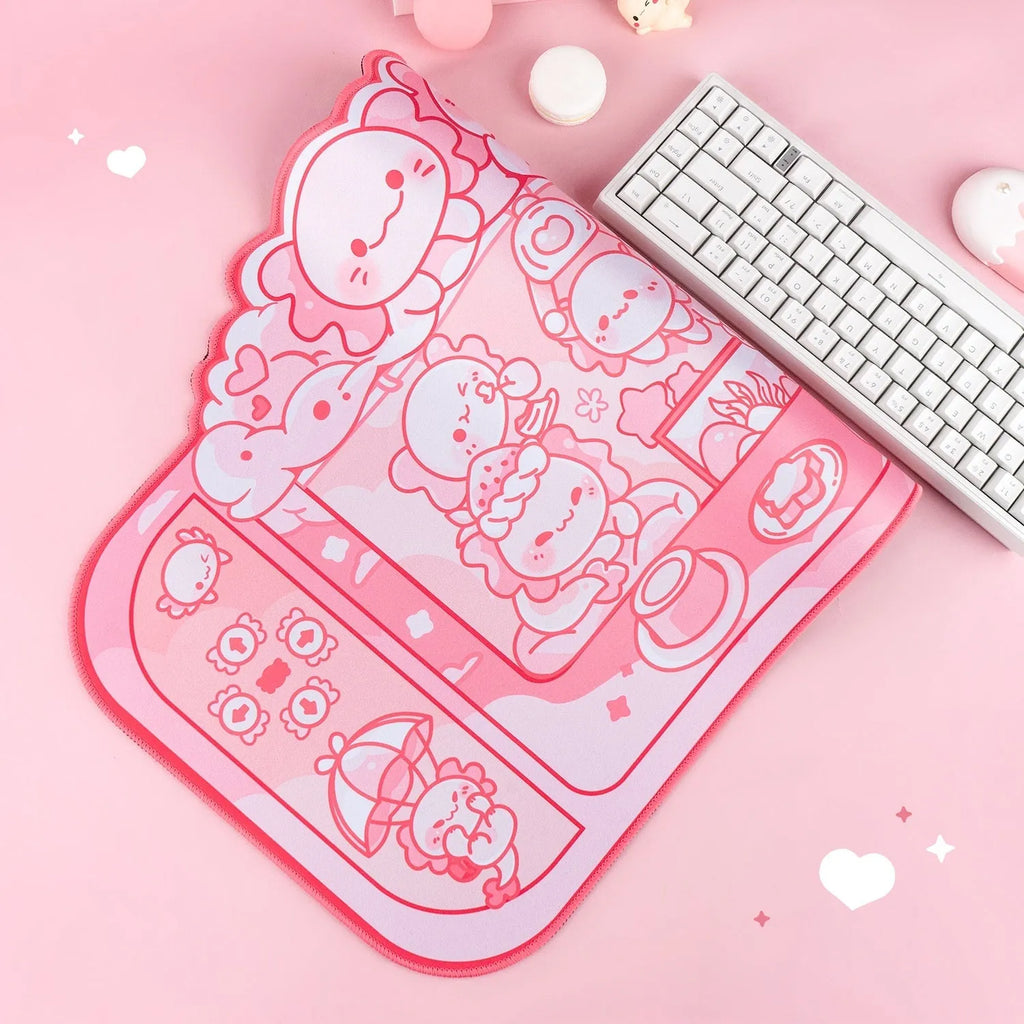 Hexagonal dragon crane machine cartoon anime design on a large 75x40cm cloth mouse pad with wrist support.