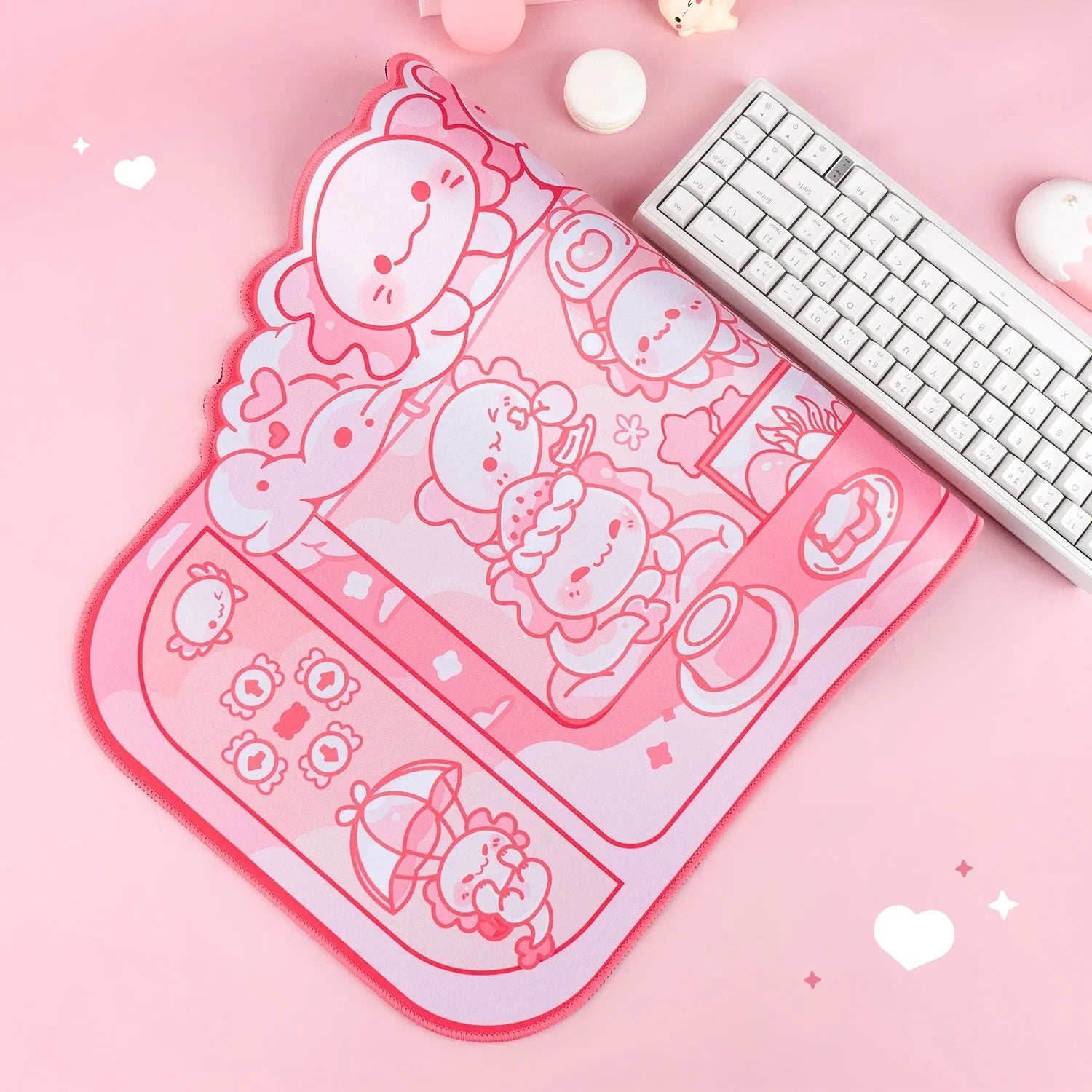 Hexagonal dragon crane machine cartoon anime design on a large 75x40cm cloth mouse pad with wrist support.