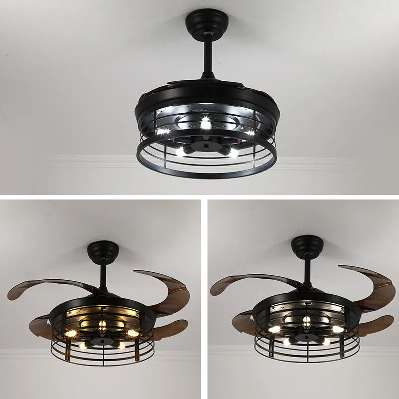 American retro industrial style invisible ceiling fan lamp with light, 42 inch size with acrylic blades.