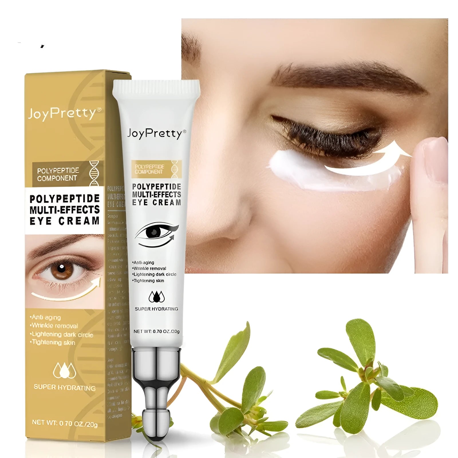 Jar of peptide anti-dark circle eye cream for reducing puffiness and lightening bags, 20g net.