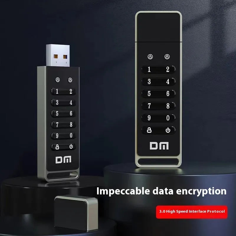 64GB metal USB flash drive with fingerprint scanner and digital encryption buttons