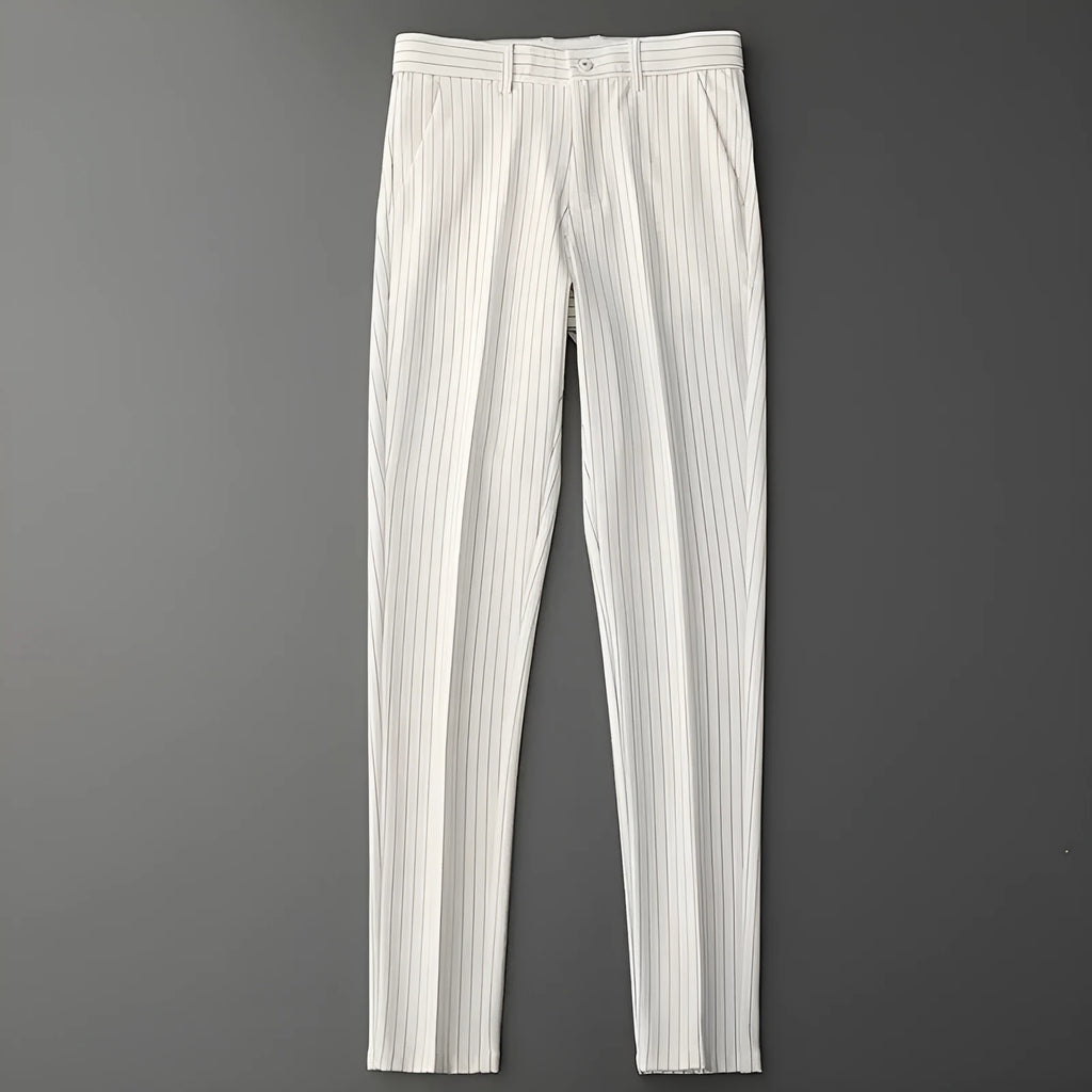 Men's striped casual suit pants with loose drape fitting in multiple colour and style options