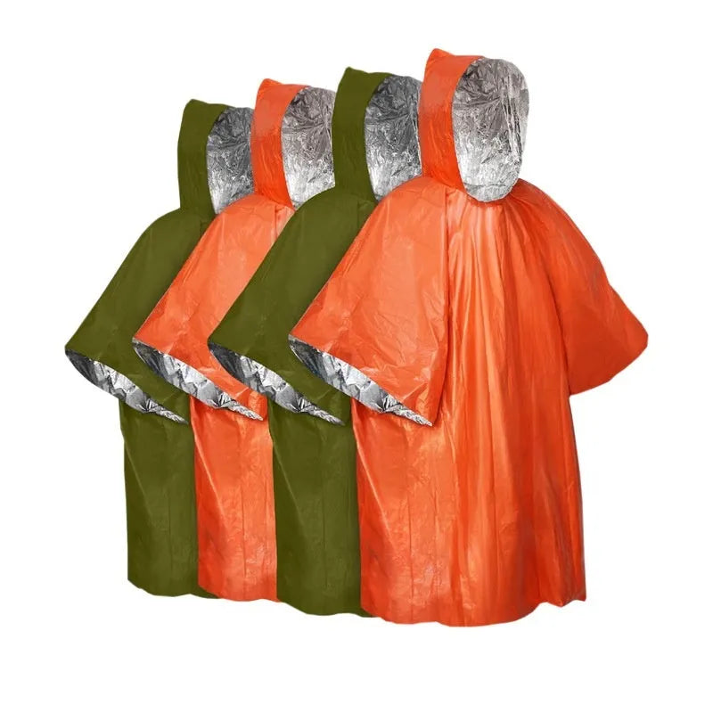 Marathon Wild cross-country raincoat laid flat, shown in orange and army green colours.
