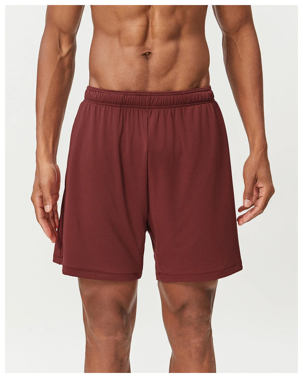 Men's sky green double-layer quick-dry running shorts with mid-waist and shorts length.
