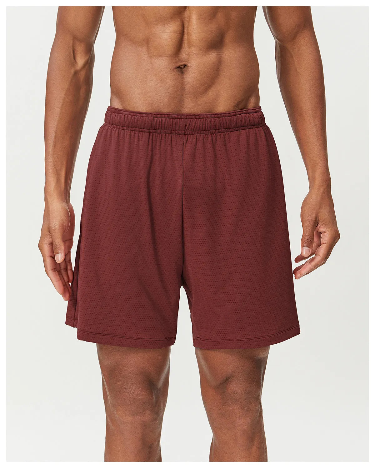 Men's sky green double-layer quick-dry running shorts with mid-waist and shorts length.