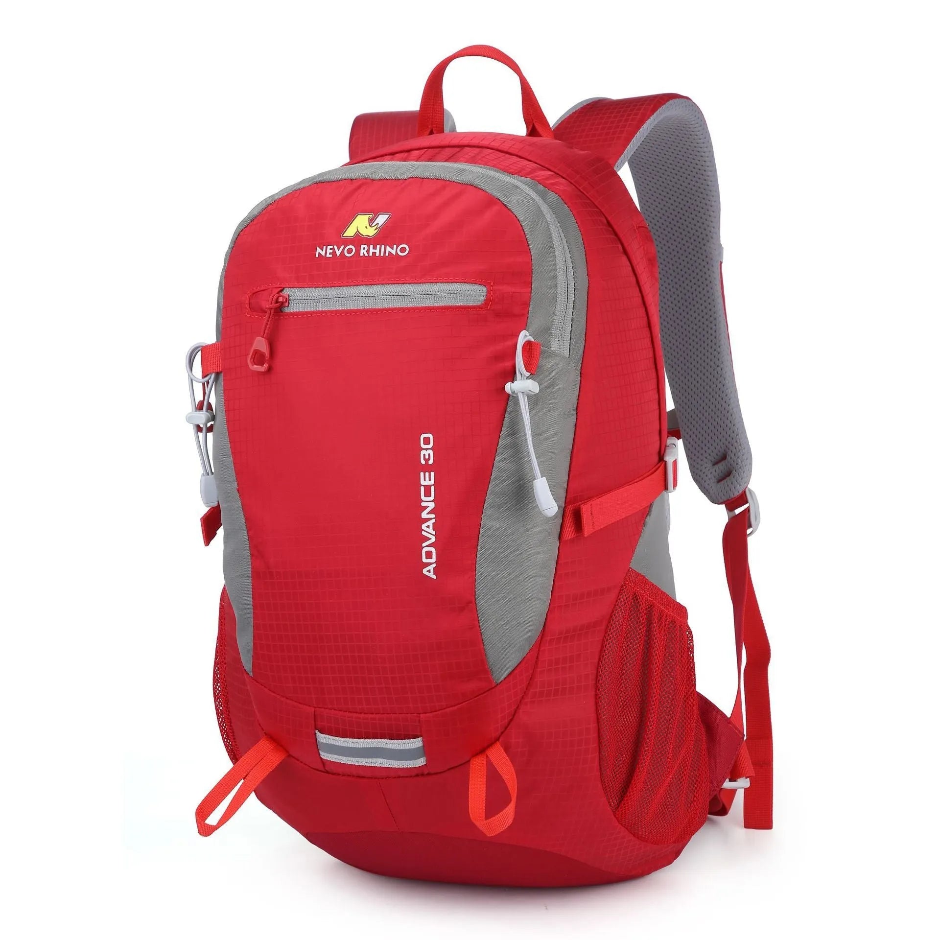 30 litre nylon waterproof backpack in dark green with airpillow straps, shown from the back.