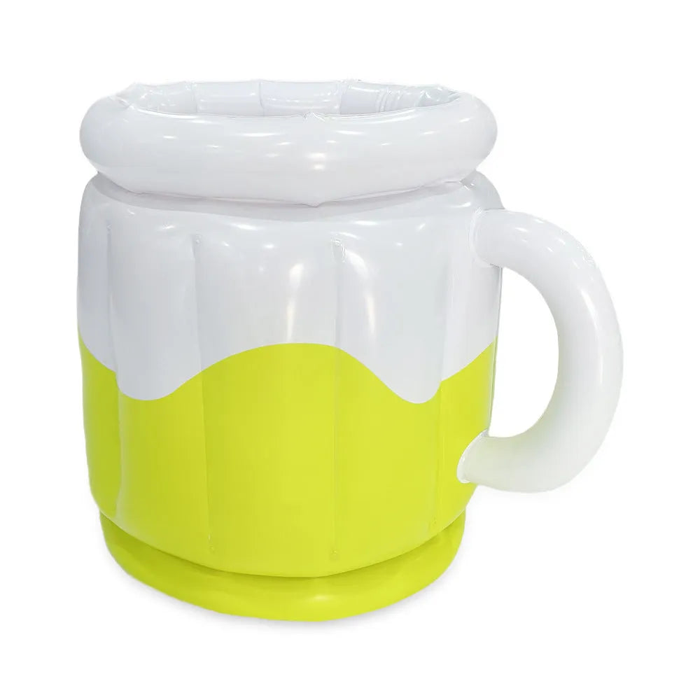 Yellow inflatable PVC ice bucket for outdoor parties and portable drink cooling.