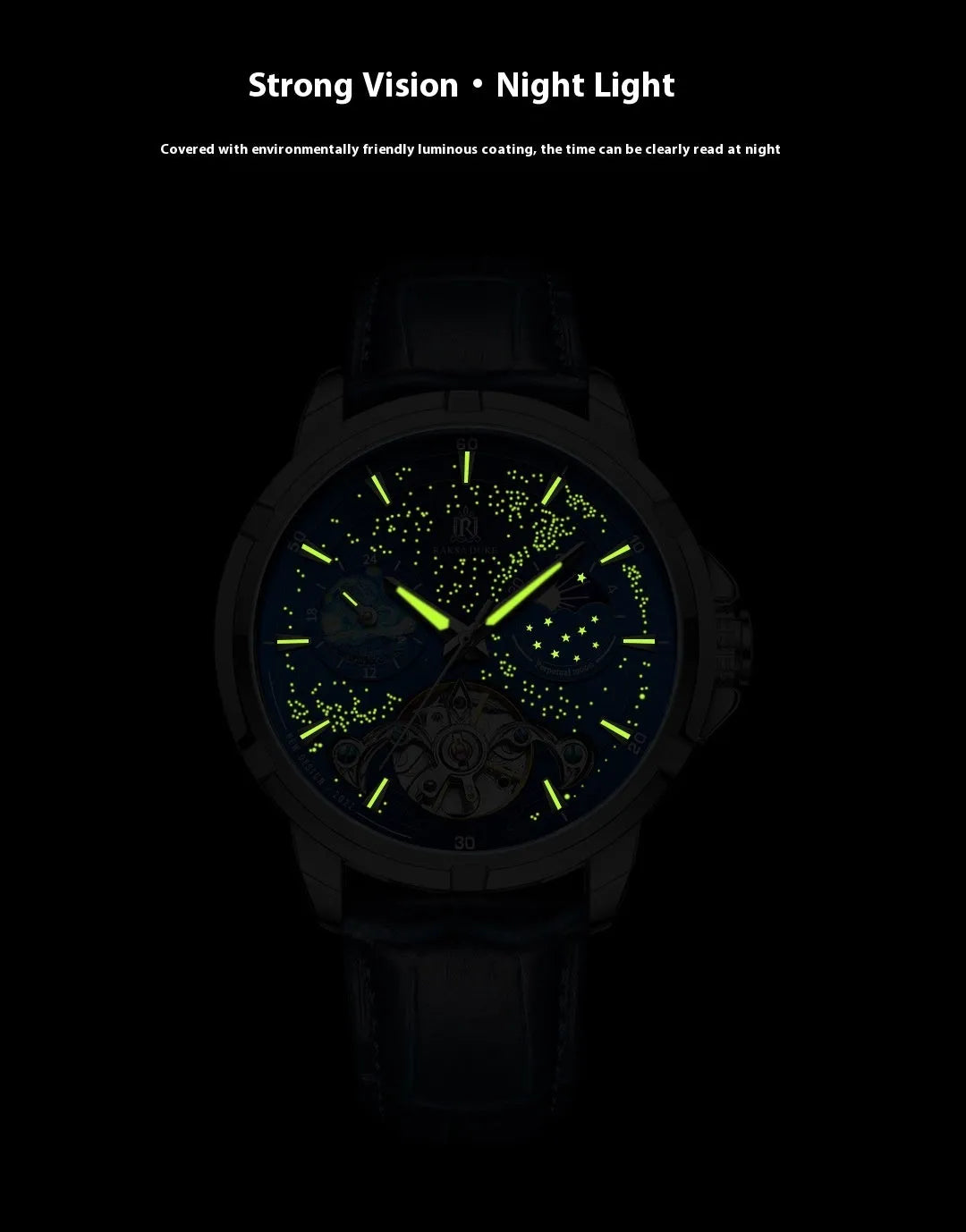 Men's automatic mechanical watch with blue dial and stainless steel case showing analogue display