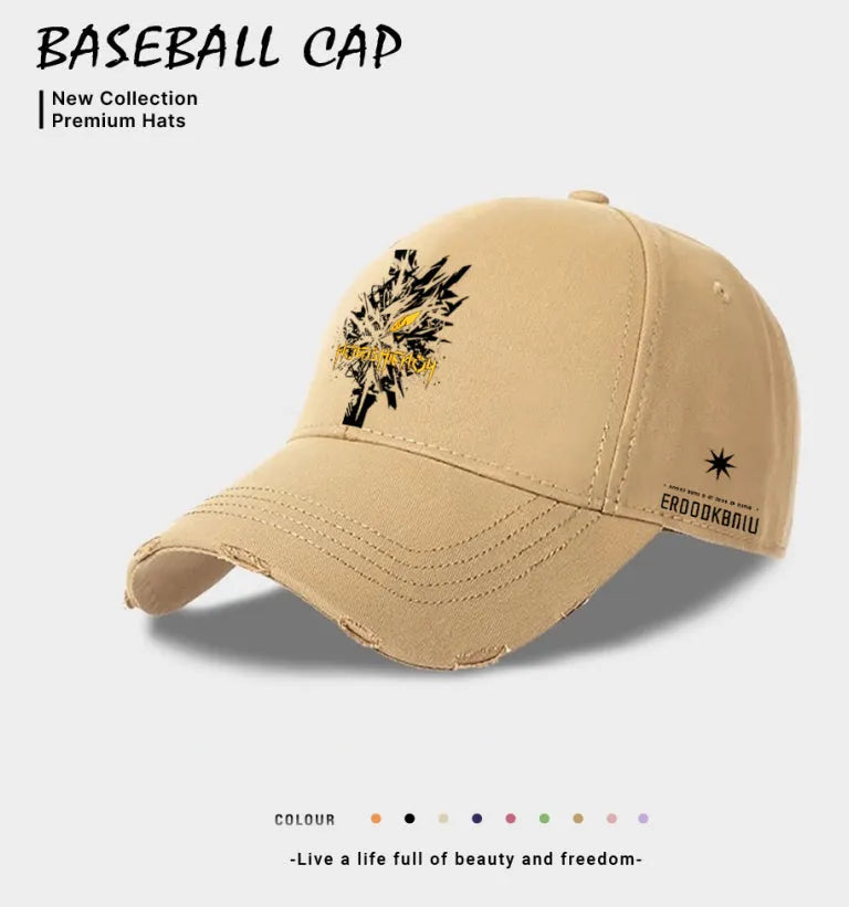 Men's casual baseball cap in beige, black, and blue polyester for outdoor wear