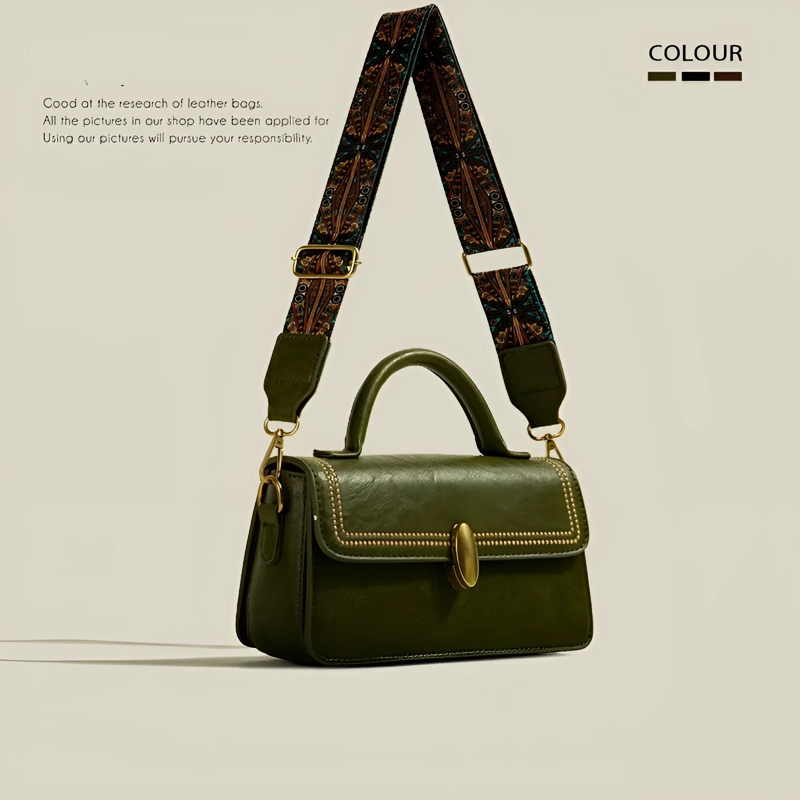 Women's retro messenger bag in square vertical design with sandwich pocket and internal phone compartment