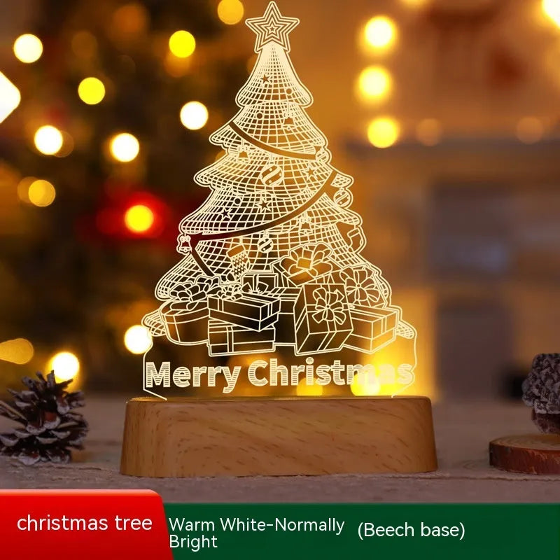 Acrylic 3D LED Christmas night light decoration with festive designs