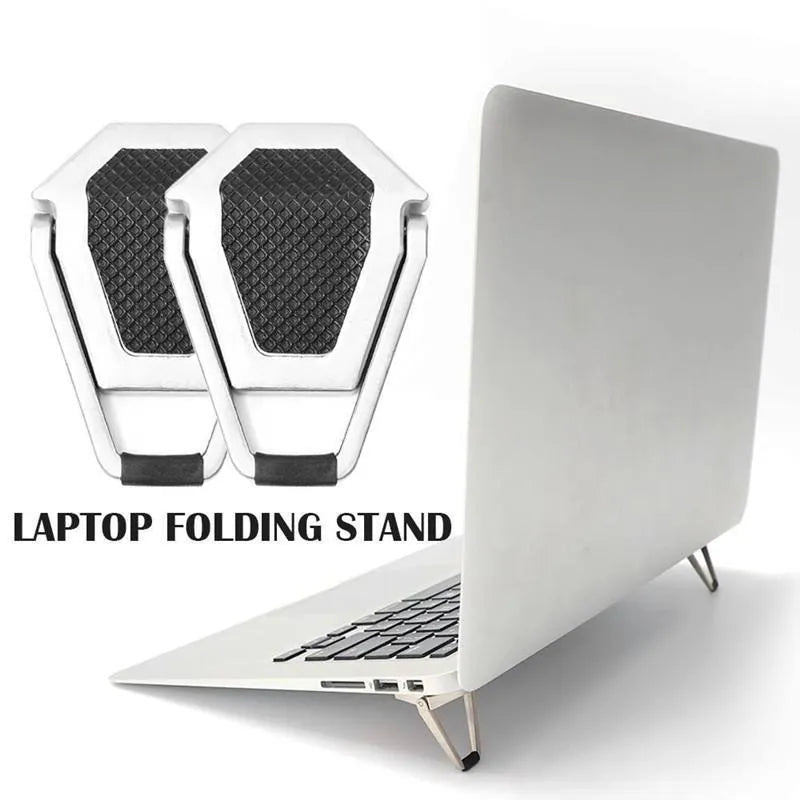 Invisible foldable aluminium alloy laptop bracket showing compact 4.8cm size and folding mechanism