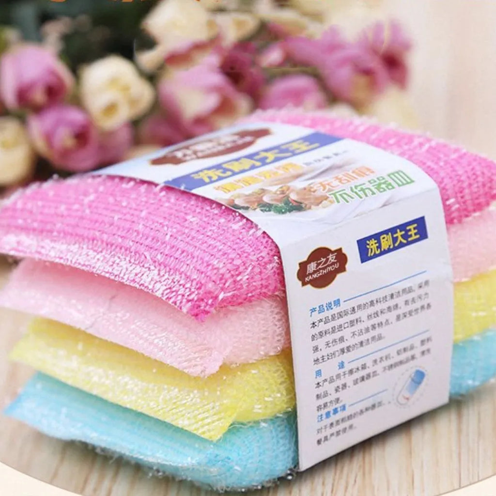 Fine stripe scrubbing sponge mop in macaron colours with plastic handle for dishwashing