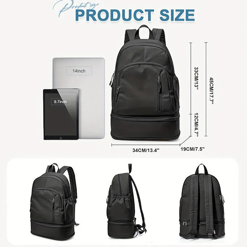 Women's casual backpack in polyester with curved shoulder straps showing decorative stitching details
