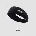 Seamless knitted exercise hair band in classic black, carbon grey, and purplish blue colours laid flat.