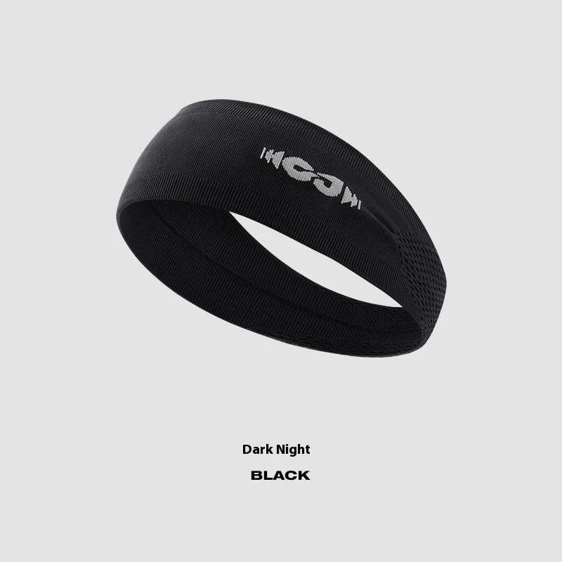 Seamless knitted exercise hair band in classic black, carbon grey, and purplish blue colours laid flat.