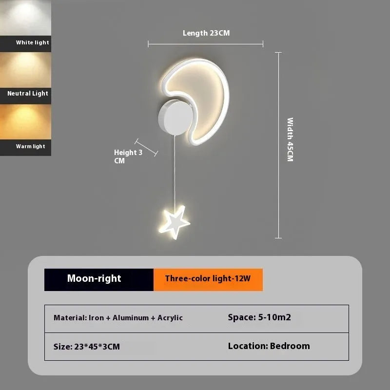 White left-facing cloud children's bedside wall lamp with a three-colour LED light on a bedroom wall.