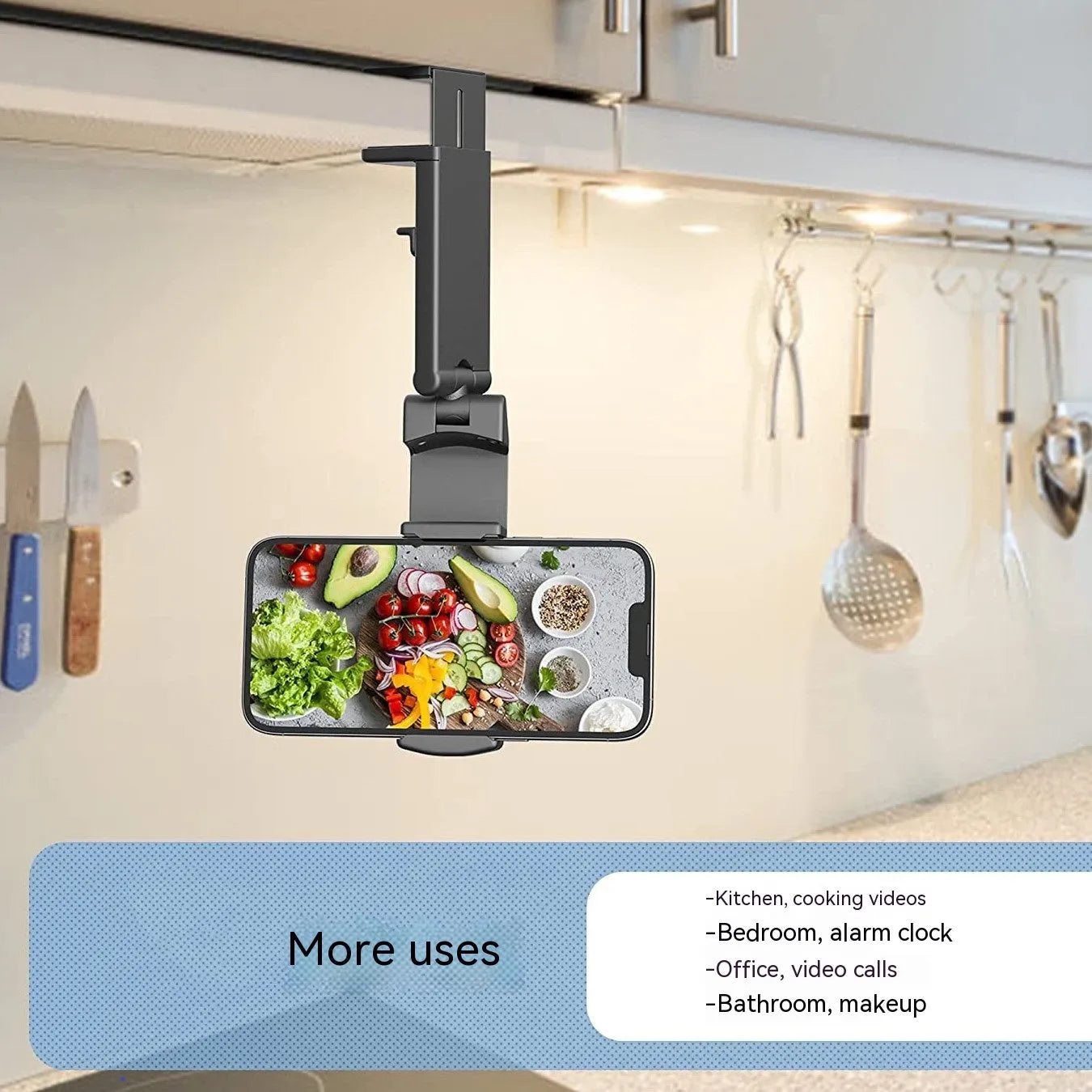 Foldable rotating phone holder in black, grey, or green, showing its universal phone support and compact folded shape.