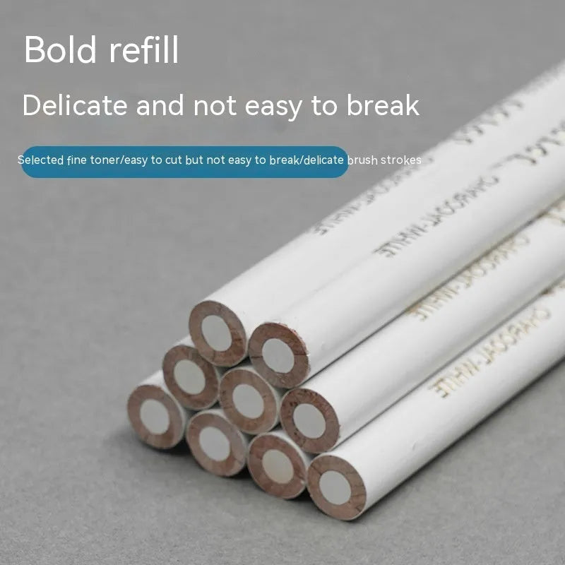 White charcoal highlighting pencils with wooden shells in 3-pack configuration
