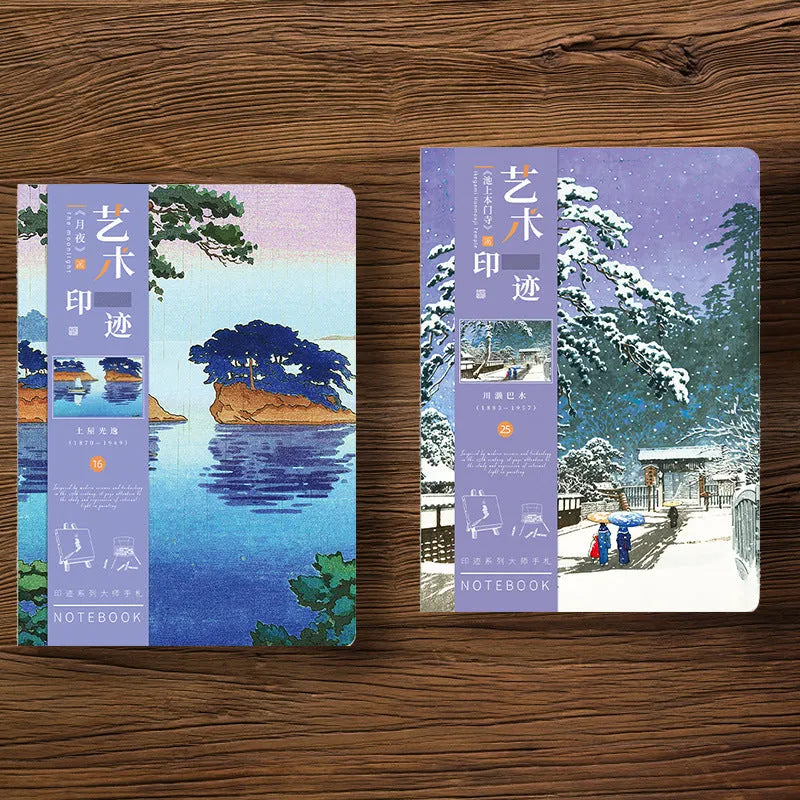 Ukiyo-e Kanagawa surfing village hand ledger notebook showing retro design and artwork