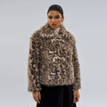 Women's leopard print polyester coat with regular sleeves in street fashion style
