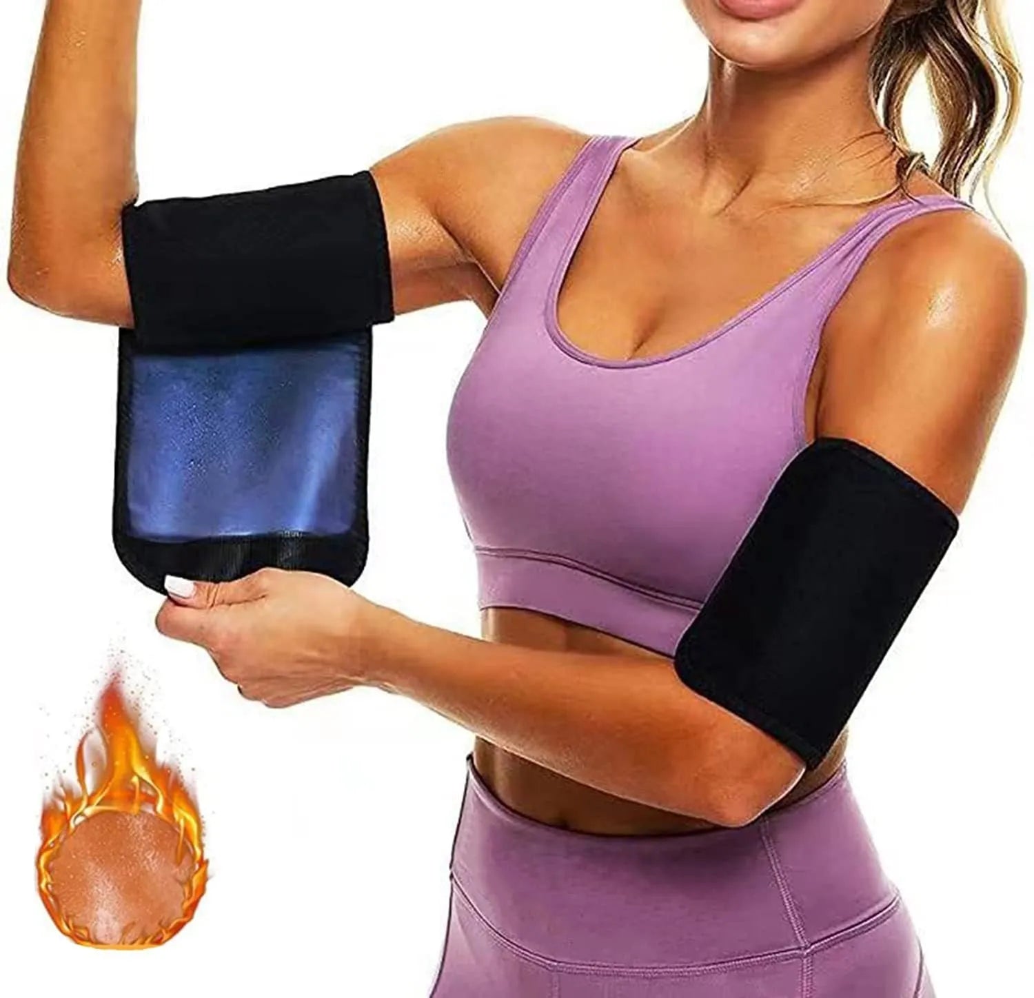Arm sweatband in blue with elastic binding strap for sports and yoga.