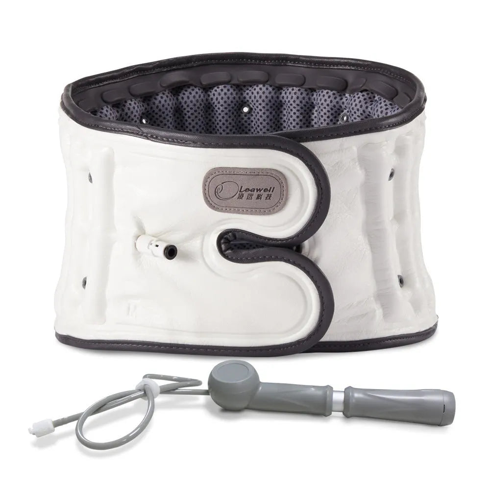 Automatic inflation lumbar waist supporter in PU material for lower back pain relief and disc correction.
