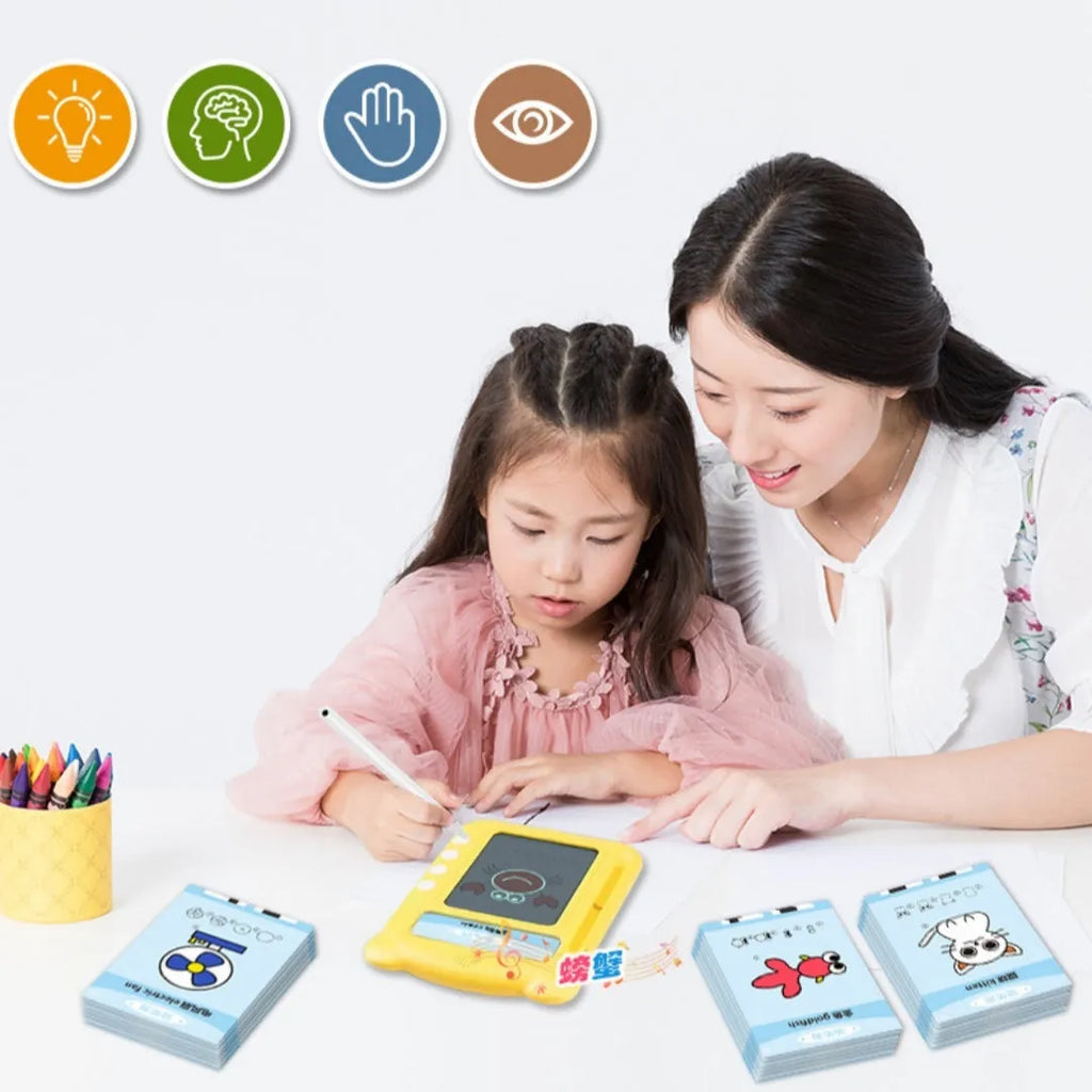 Yellow ABS plastic early learning machine with bilingual card system for children's education
