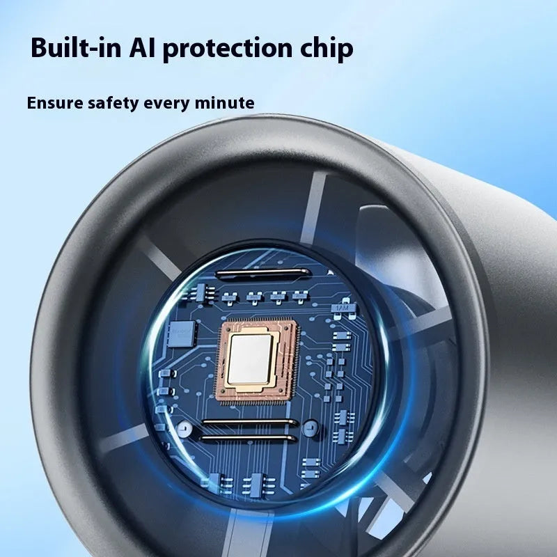 Handheld personal fan showing variable speed control and brushless motor design in choice of four colours