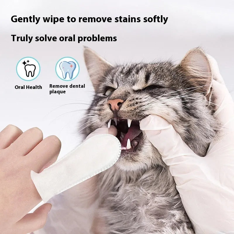 Pack of 50 non-woven pet dental cleaning finger stalls for dogs and cats.
