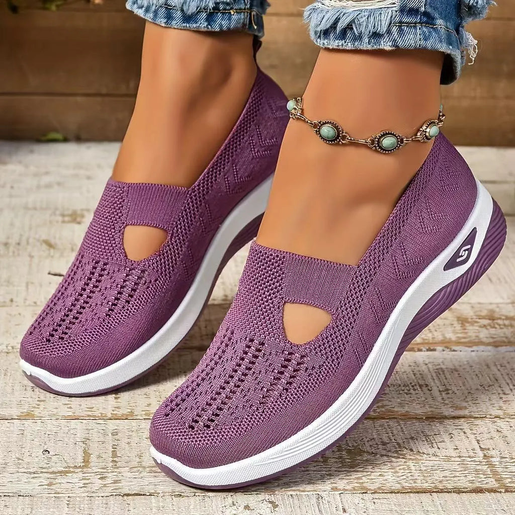 Women's solid colour T-strap mesh casual shoes with soft PVC soles in multiple colour options.