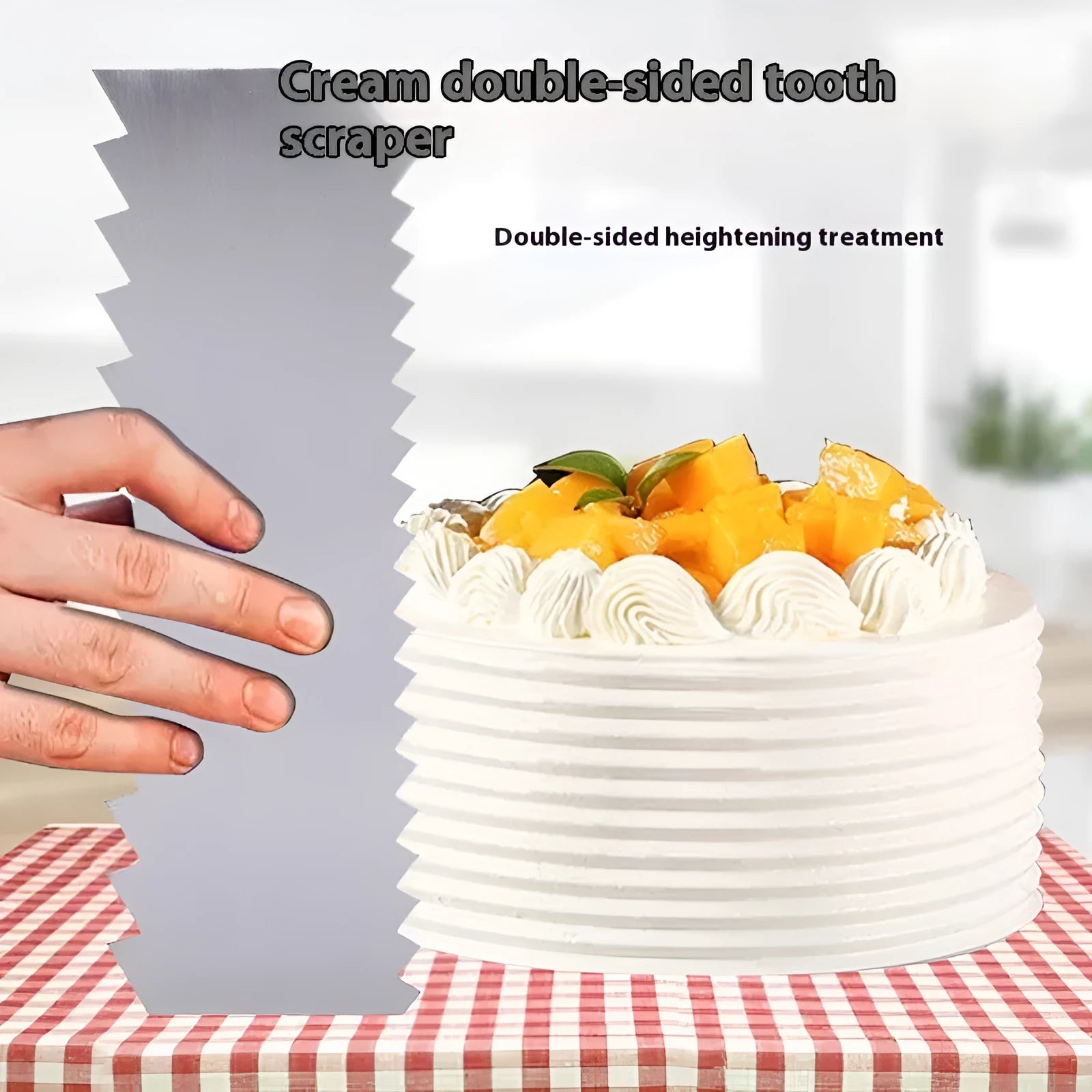 Stainless steel cream scraper with polygon pattern for textured cake decorating